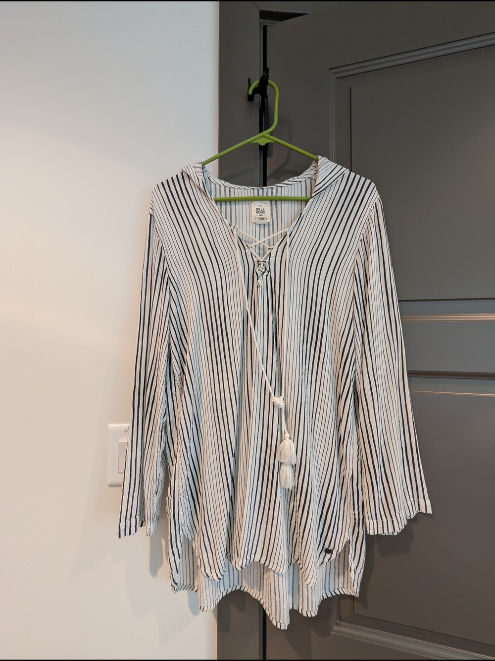 Billabong White and Black Striped Lace-Up Tunic